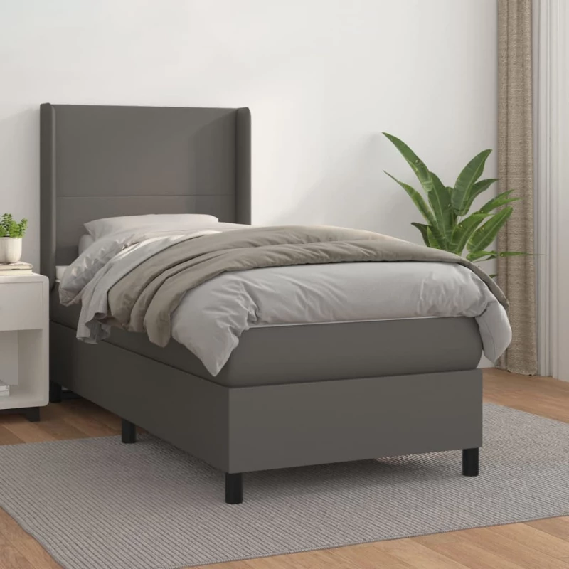 Κρεβάτι Boxspring με Στρώμα Γκρι 90x190 εκ. από Συνθετικό Δέρμα Γκρι 3132355