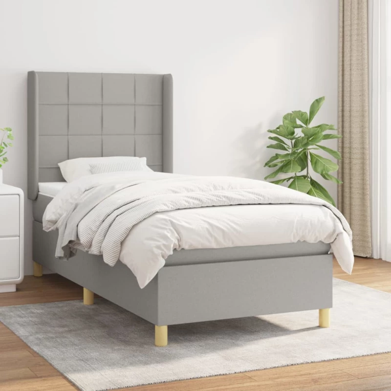 Κρεβάτι Boxspring με Στρώμα Ανοιχτό Γκρι 100x200 εκ. Υφασμάτινο Γκρι 3131969