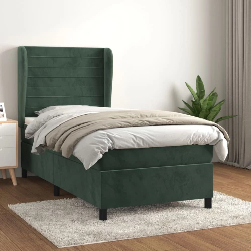 Κρεβάτι Boxspring με Στρώμα Σκούρο Πράσινο 90x200 εκ. Βελούδινο Πράσινο 3129252