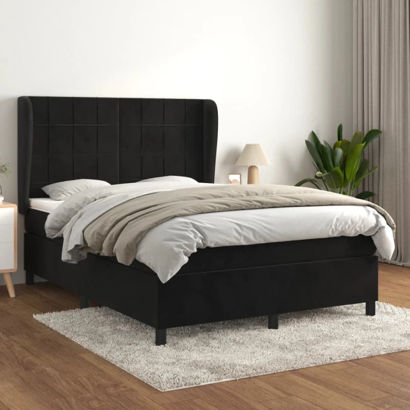 Κρεβάτι Boxspring με Στρώμα Μαύρο 140x200 εκ. Βελούδινο Μαύρο 3129215