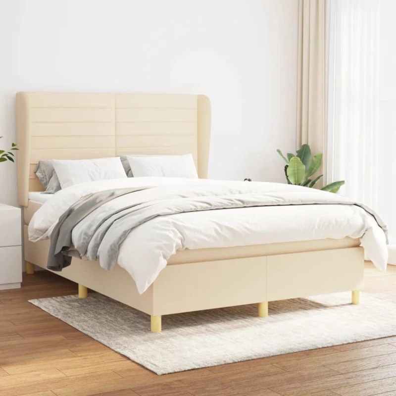 Κρεβάτι Boxspring με Στρώμα Κρεμ 140x200 εκ. Υφασμάτινο Κρεμ 3128610
