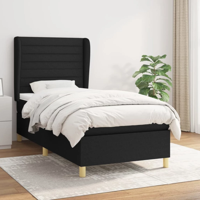 Κρεβάτι Boxspring με Στρώμα Μαύρο 90x200 εκ. Υφασμάτινο Μαύρο 3128575