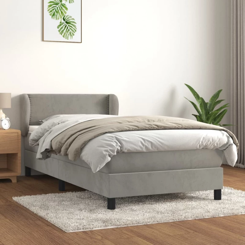 Κρεβάτι Boxspring με Στρώμα Ανοιχτό Γκρι 90x200 εκ. Βελούδινο Γκρι 3127409