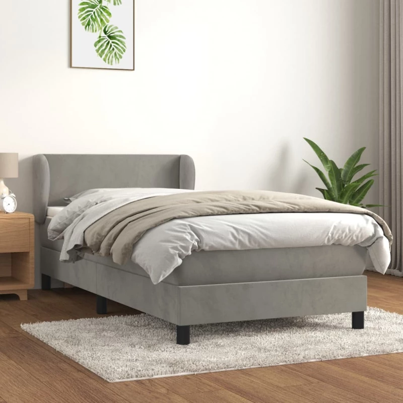 Κρεβάτι Boxspring με Στρώμα Ανοιχτό Γκρι 90x200 εκ. Βελούδινο Γκρι 3127349
