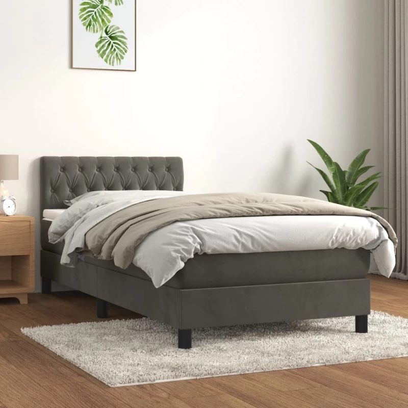 Κρεβάτι Boxspring με Στρώμα Σκούρο Γκρι 90x190 εκ. Βελούδινο Γκρι 3141456