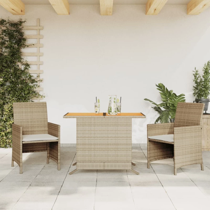 Σετ Επίπλων Bistro 3 τεμ. Μπεζ Συνθετικό Ρατάν με Μαξιλάρια Μπεζ 365126