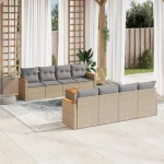 Σαλόνι Κήπου Σετ 9 τεμ. Μπεζ Συνθετικό Ρατάν με Μαξιλάρια Μπεζ 3258223