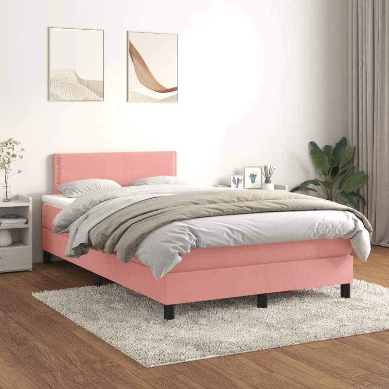 Κρεβάτι Boxspring με Στρώμα Ροζ 120x200 εκ. Βελούδινο Ροζ 3141238