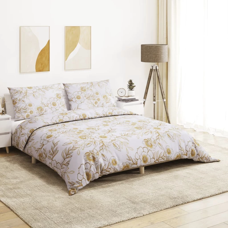 Σετ Παπλωματοθήκη Λευκό και Καφέ 225x220 cm Βαμβακερό Λευκό 136415