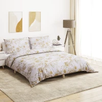 Σετ Παπλωματοθήκη Λευκό και Καφέ 225x220 cm Βαμβακερό Λευκό 136415
