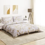 Σετ Παπλωματοθήκη Λευκό και Καφέ 225x220 cm Βαμβακερό Λευκό 136415