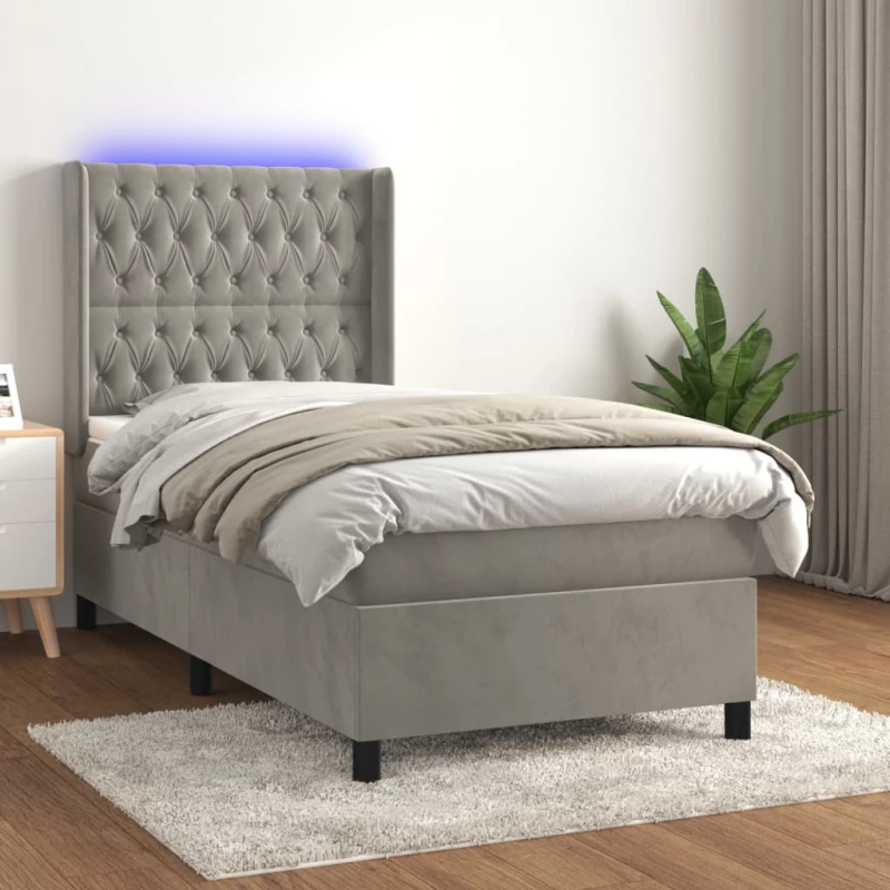 Κρεβάτι Boxspring με Στρώμα & LED Αν.Γκρι 90x200 εκ. Βελούδινο Γκρι 3139721