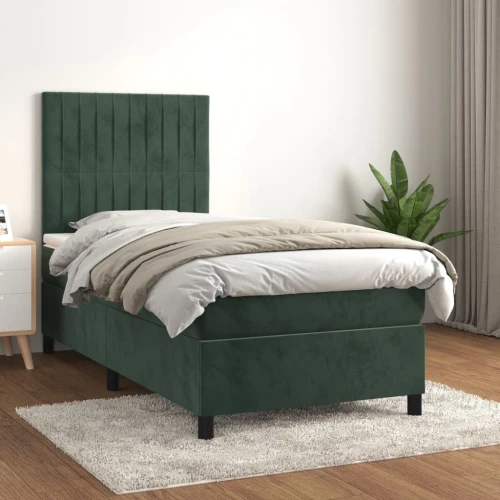 Κρεβάτι Boxspring με Στρώμα Σκούρο Πράσινο 100x200εκ. Βελούδινο Πράσινο 3143130
