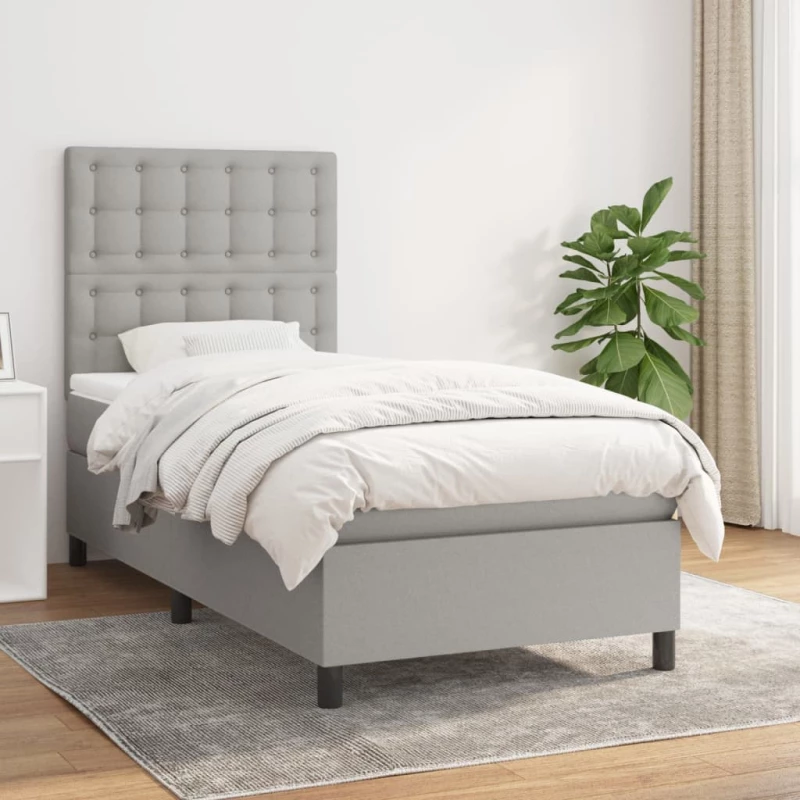 Κρεβάτι Boxspring με Στρώμα Ανοιχτό Γκρι 90x200 εκ. Υφασμάτινο Γκρι 3142065
