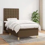 Κρεβάτι Boxspring με Στρώμα Σκούρο Καφέ 90x190 εκ. Υφασμάτινο Καφέ 3142620