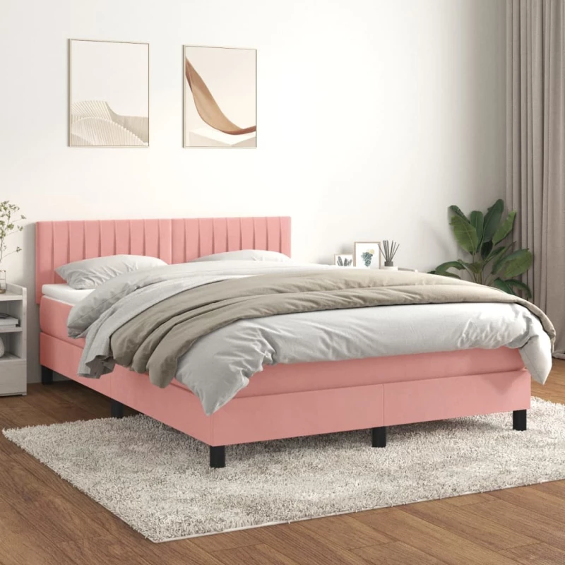 Κρεβάτι Boxspring με Στρώμα Ροζ 140x190 εκ. Βελούδινο Ροζ 3141424