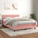 Κρεβάτι Boxspring με Στρώμα Ροζ 140x190 εκ. Βελούδινο Ροζ 3141424