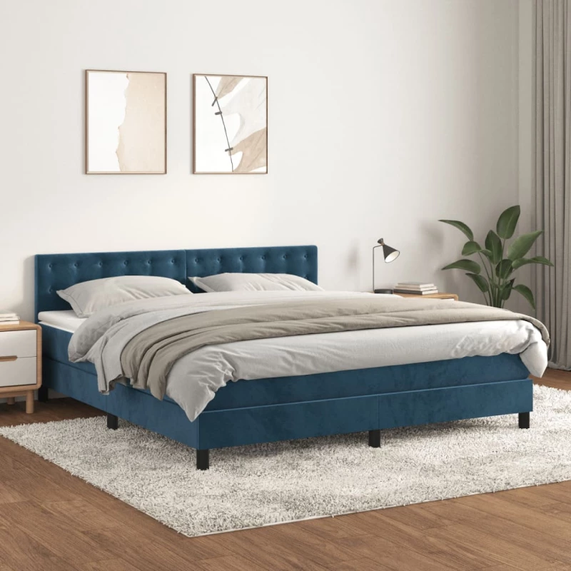 Κρεβάτι Boxspring με Στρώμα Σκούρο Μπλε 180x200 εκ. Βελούδινο Μπλε 3141561