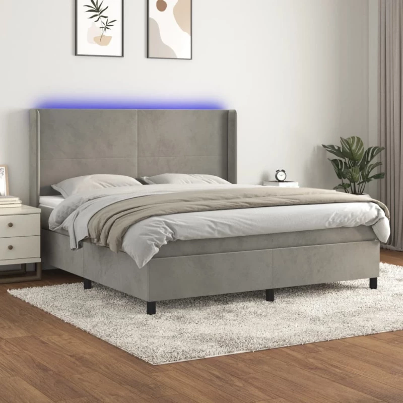 Κρεβάτι Boxspring με Στρώμα & LED Αν.Γκρι 180x200 εκ. Βελούδινο Γκρι 3139457