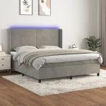 Κρεβάτι Boxspring με Στρώμα & LED Αν.Γκρι 180x200 εκ. Βελούδινο Γκρι 3139457