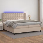 Κρεβάτι Boxspring Στρώμα&LED Καπουτσίνο 200x200 εκ. Συνθ. Δέρμα Καφέ 3139408