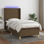 Κρεβάτι Boxspring με Στρώμα & LED Σκ.Καφέ 90x190 εκ. Υφασμάτινο Καφέ 3138920