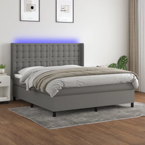 Κρεβάτι Boxspring με Στρώμα & LED Σκ.Γκρι 160x200 εκ Υφασμάτινο Γκρι 3138646