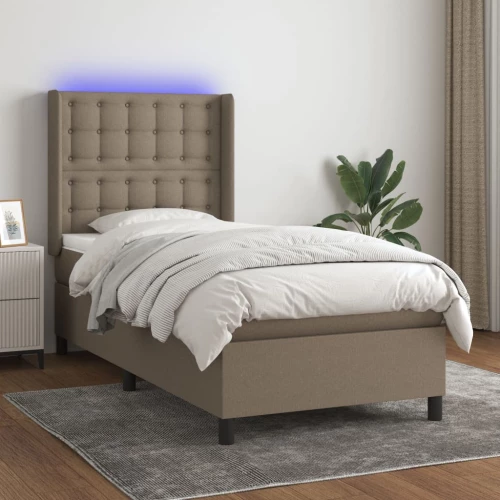 Κρεβάτι Boxspring με Στρώμα & LED Taupe 90x200 εκ. Υφασμάτινο μπεζ-γκρι 3138609
