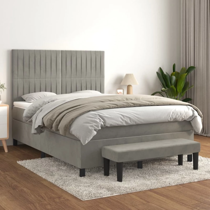 Κρεβάτι Boxspring με Στρώμα Ανοιχτό Γκρι 140x190 εκ. Βελούδινο Γκρι 3137959