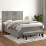Κρεβάτι Boxspring με Στρώμα Ανοιχτό Γκρι 140x190 εκ. Βελούδινο Γκρι 3137959