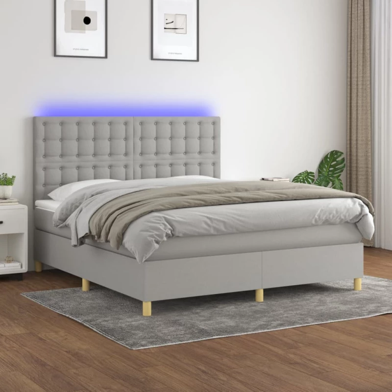 Κρεβάτι Boxspring με Στρώμα & LED Αν.Γκρι 180x200εκ. Υφασμάτινο Γκρι 3135773