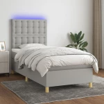 Κρεβάτι Boxspring με Στρώμα & LED Αν.Γκρι 100x200εκ. Υφασμάτινο Γκρι 3135733