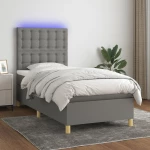 Κρεβάτι Boxspring με Στρώμα & LED Σκ.Γκρι 90x190 εκ. Υφασμάτινο Γκρι 3135718