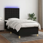 Κρεβάτι Boxspring με Στρώμα & LED Μαύρο 80x200 εκ. Υφασμάτινο Μαύρο 3135711