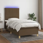 Κρεβάτι Boxspring με Στρώμα & LED Σκ.Καφέ 100x200 εκ Υφασμάτινο Καφέ 3135576