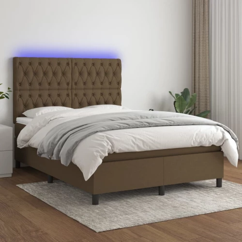 Κρεβάτι Boxspring με Στρώμα & LED Σκ.Καφέ 140x190εκ. Υφασμάτινο Καφέ 3135112