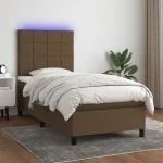Κρεβάτι Boxspring με Στρώμα & LED Σκ.Καφέ 90x200 εκ. Υφασμάτινο Καφέ 3134848