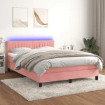 Κρεβάτι Boxspring με Στρώμα & LED Ροζ 140x200 εκ. Βελούδινο Ροζ 3134530