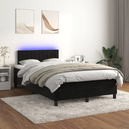 Κρεβάτι Boxspring με Στρώμα & LED Μαύρο 120x200 εκ. Βελούδινο Μαύρο 3134515