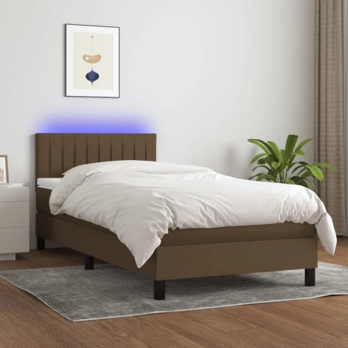 Κρεβάτι Boxspring με Στρώμα & LED Σκ.Καφέ 80x200 εκ. Υφασμάτινο Καφέ 3133272