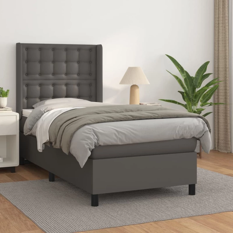 Κρεβάτι Boxspring με Στρώμα Γκρι 90x190 εκ. από Συνθετικό Δέρμα Γκρι 3132475