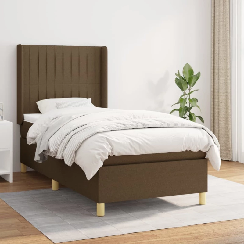 Κρεβάτι Boxspring με Στρώμα Σκούρο Καφέ 100x200 εκ. Υφασμάτινο Καφέ 3132132