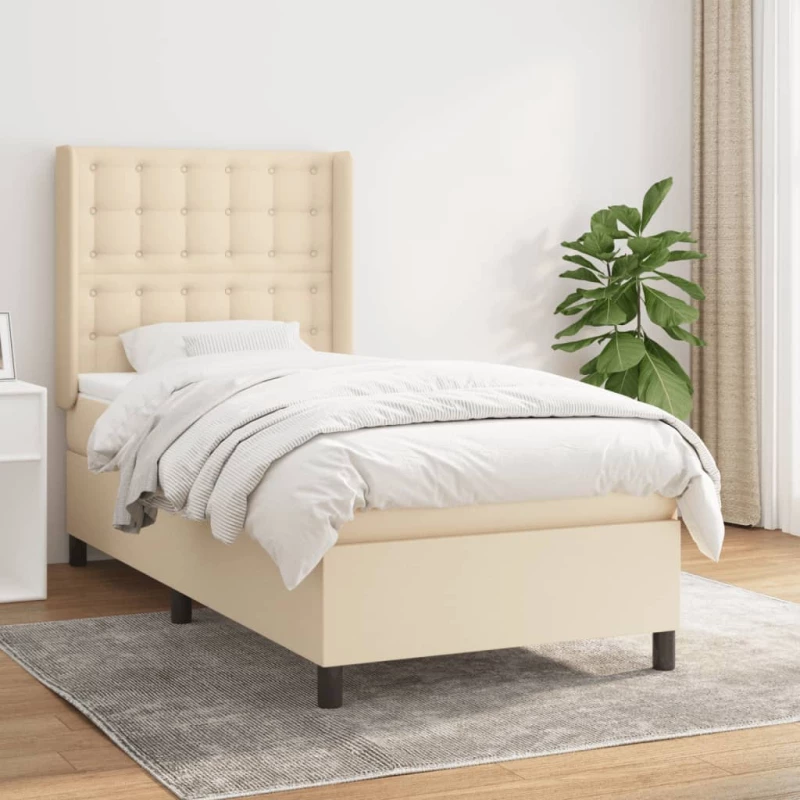 Κρεβάτι Boxspring με Στρώμα Κρεμ 90x200 εκ.Υφασμάτινο Κρεμ 3131726
