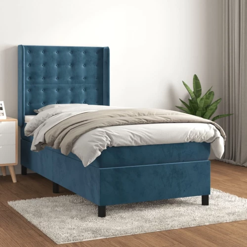 Κρεβάτι Boxspring με Στρώμα Σκούρο Μπλε 90x200 εκ. Βελούδινο Μπλε 3132901