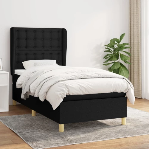 Κρεβάτι Boxspring με Στρώμα Μαύρο 90x190 εκ.Υφασμάτινο Μαύρο 3128807