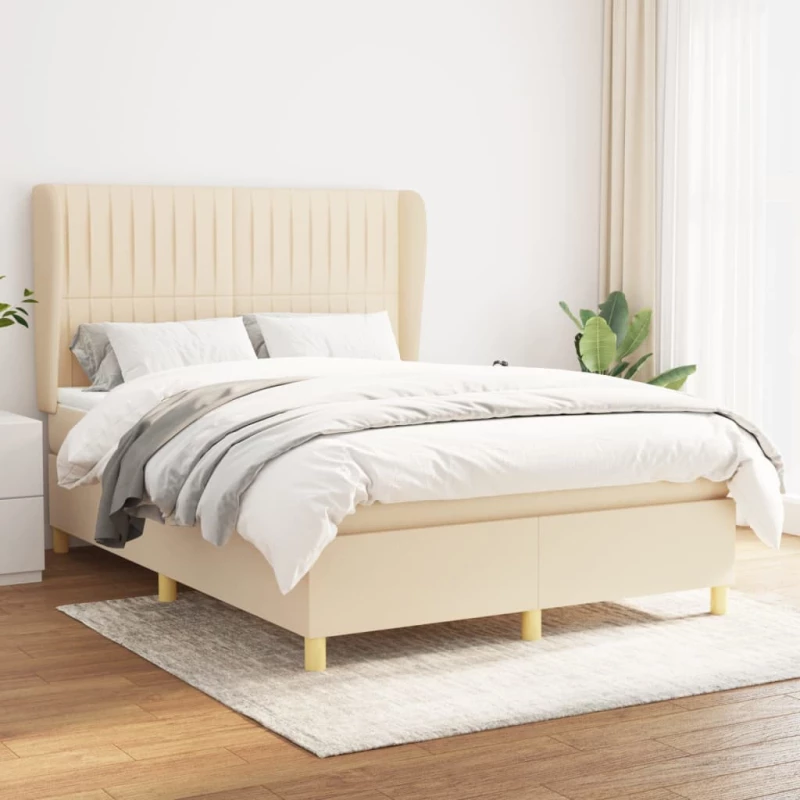 Κρεβάτι Boxspring με Στρώμα Κρεμ 140x190 εκ. Υφασμάτινο Κρεμ 3128682