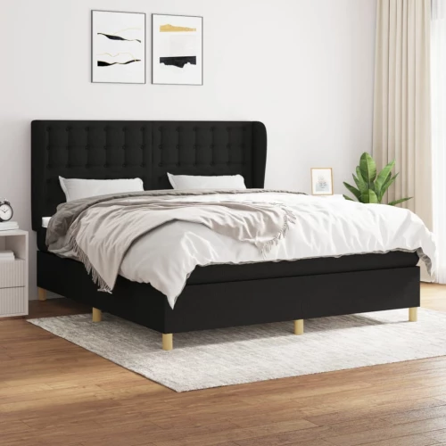 Κρεβάτι Boxspring με Στρώμα Μαύρο 160x200 εκ. Υφασμάτινο Μαύρο 3128855
