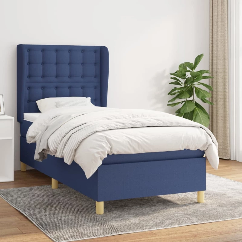 Κρεβάτι Boxspring με Στρώμα Μπλε 90x190 εκ.Υφασμάτινο Μπλε 3128811