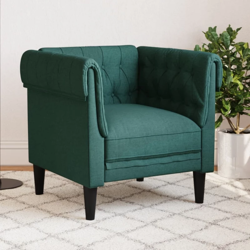 Πολυθρόνα Chesterfield Σκούρο Πράσινο Υφασμάτινη Πράσινο 372542