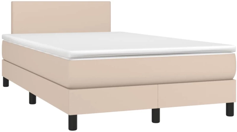 Κρεβάτι Boxspring Στρώμα&LED Καπουτσίνο 120x190 εκ. Συνθ. Δέρμα Καφέ 3270128